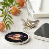 Saturnus planeet waterverf schilderij sleutelhanger (Zijkant)