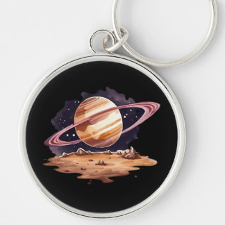 Saturnus planeet waterverf schilderij sleutelhanger