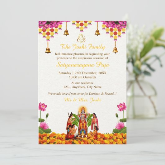 Satyanarayan Bhagwan Pooja Invitation Kaart (Staand voorkant)