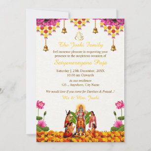 Satyanarayan Bhagwan Pooja Uitnodigingskaart Kaart