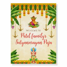 Satyanarayan katha Welkom bord Indiase pooja borde