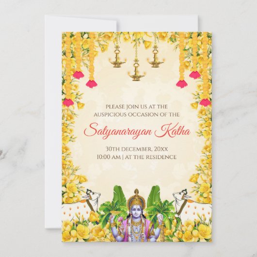 Satyanarayan pooja uitnodiging Indiase puja uitnod (Voorkant)