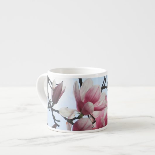Saucer Magnolia Tulip Tree Roze Witte Bloemen Espresso Kop (Voorkant links)