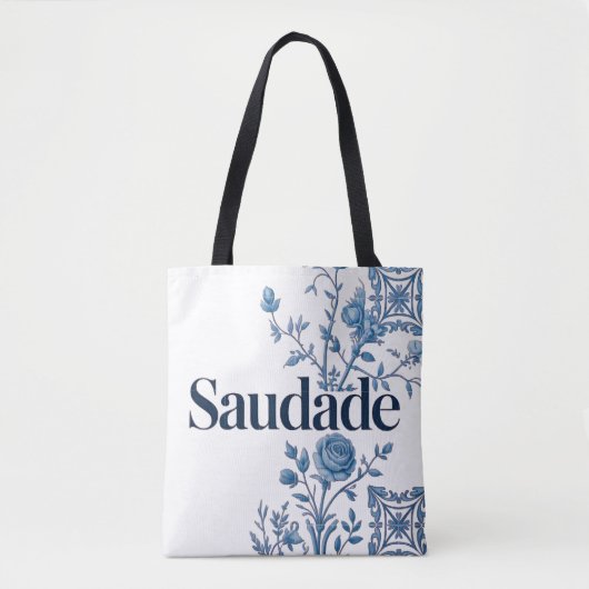 Saudade Portuguese Tote Bag – Blue Azulejo Floral  (Devant)