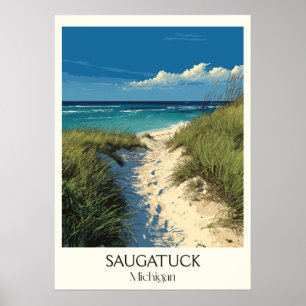 Saugatuck Michigan  Dune Beach Travel Art Poster