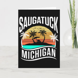 Saugatuck Michigan Usa Vintage Zonsondergang Vakan Kaart