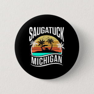 Saugatuck Michigan Usa Vintage Zonsondergang Vakan Ronde Button 5,7 Cm