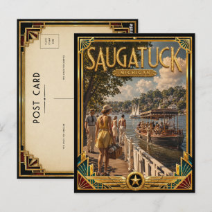Saugatuck Michigan Vintage Art Deco Gouden Tijdper Briefkaart