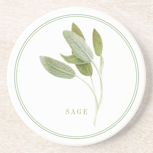 SAUGE FRAÎCHE Dessous de verre en grès rond (+text (Devant)