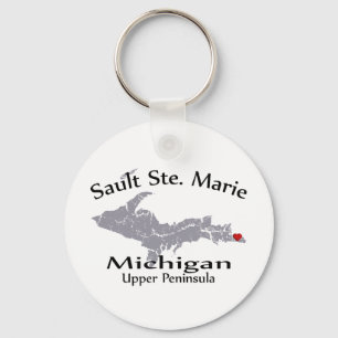 Sault Ste Marie Michigan Heart Map Design Sleutelh Sleutelhanger