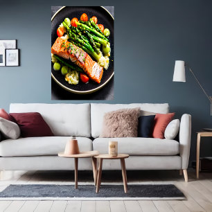 Saumon aux asperges et tomates   AI Art Poster