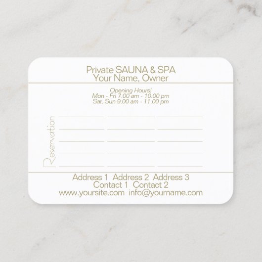 SAUNA & SPA - CARTE DE VISITE (Dos)