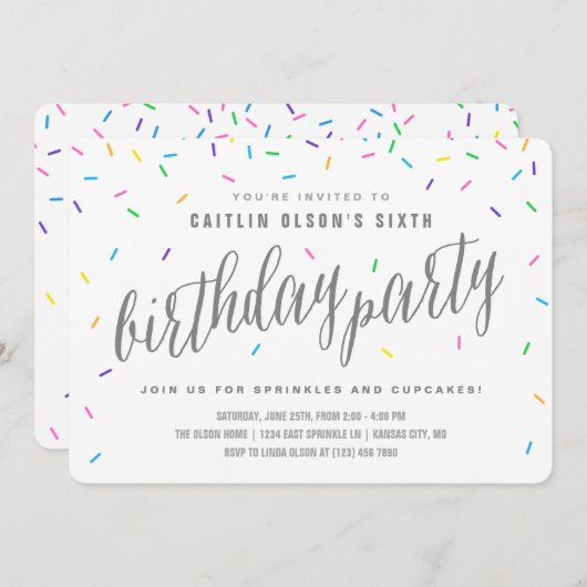 Saupoudrer Confetti Invitations de fête d'annivers (Devant / Derrière)