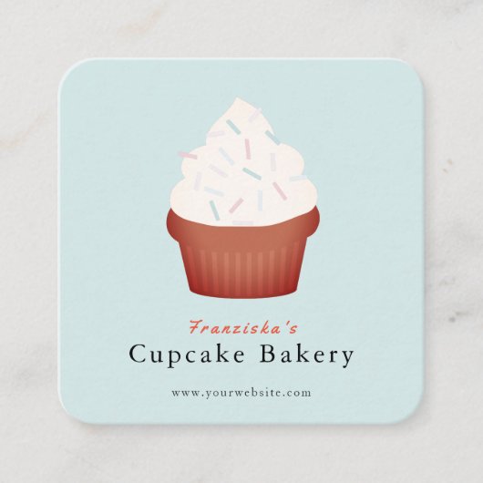 Saupoudrer Cupcake Blue Bakery Carré Carte de visi (Devant)