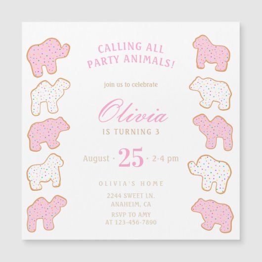 Saupoudrer de givre Animal Cookie Invitation magné (Devant)