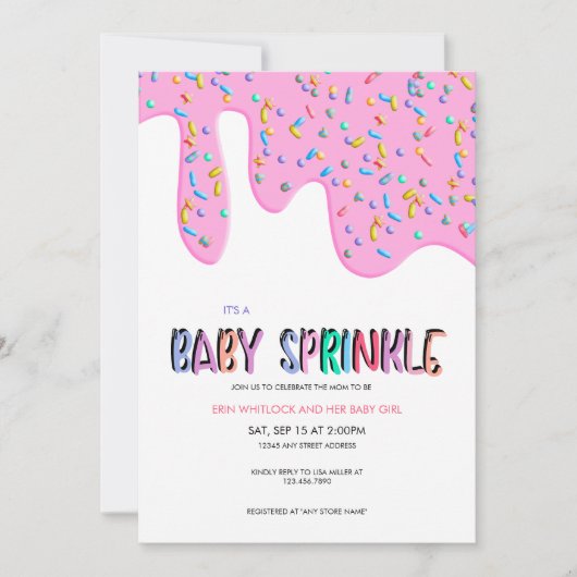 Saupoudrer rose | Invitations d'arrosage pour bébé (Devant)