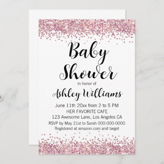 Saupoudrer rose pâle Joli bébé Douche Invitations (Devant / Derrière)