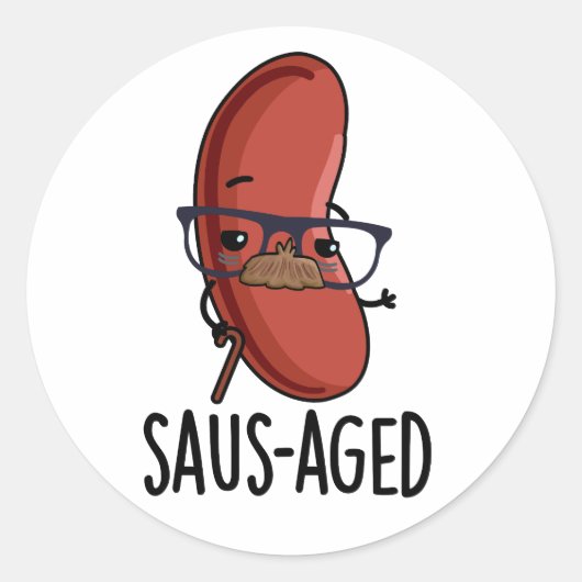 Saus-aged Grappige Oude Worst Puns Ronde Sticker (Voorkant)