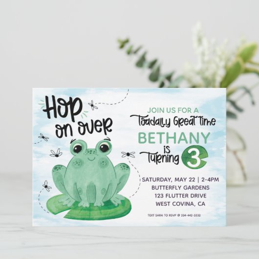 Sauter sur l'aquarelle Frog Invitation d'anniversa (Debout devant)