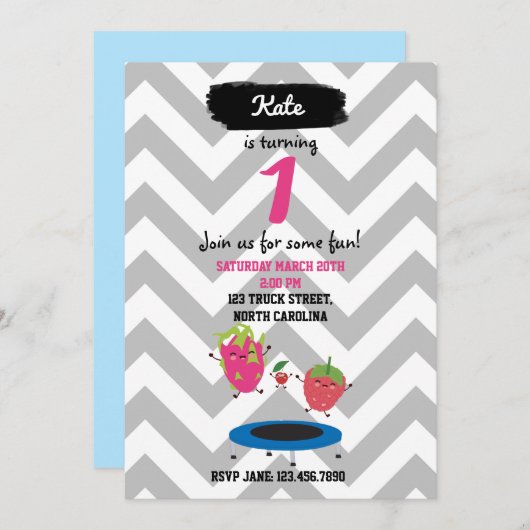 Sauts De Fruits Sur Trampoline Invitation Annivers (Devant / Derrière)