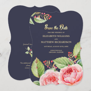 Sauvegarder la date. Carte florale aquarelle bleu 