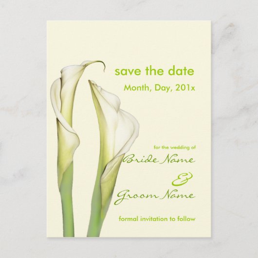 Sauvegarder la date, cartes postales calla lily (Devant)