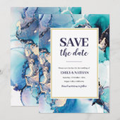 Sauvegarder la date Invitation encre violette bleu (Devant / Derrière)