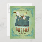 Sauver la date - Carte de l'Oregon avec de beaux o (Devant / Derrière)