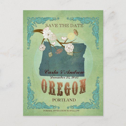 Sauver la date - Carte de l'Oregon avec de beaux o (Devant)