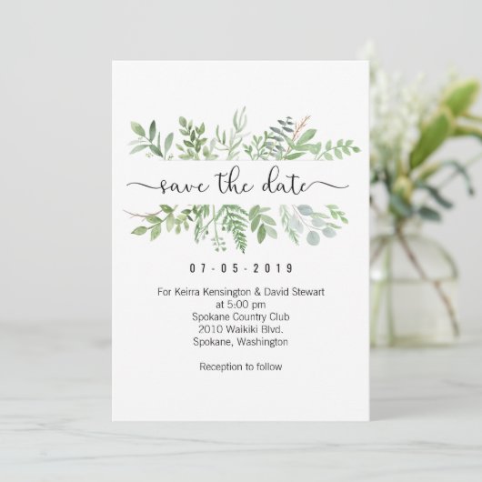 Sauvez la carte d'invitation de verdure de date (Debout devant)