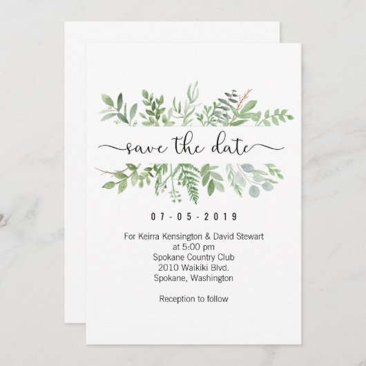 Sauvez la carte d'invitation de verdure de date (Devant / Derrière)