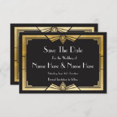 Sauvez la date de mariage Invitations d'or 1920's (Devant / Derrière)