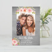 Sauvez la date fleurs de dahlia carte photo rustiq (Debout devant)