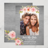 Sauvez la date fleurs de dahlia carte photo rustiq (Devant / Derrière)