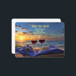 Sauvez la date Romantic Beach Wine Faire-part<br><div class="desc">Réservez la date! Une belle image de vin sur la plage sur cette jolie faire-part. Modifiez-le avec vos informations. Une belle façon de demander à vos invités d'enregistrer la date.</div>