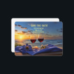 Sauvez la date Romantic Beach Wine Faire-part<br><div class="desc">Réservez la date! Une belle image de vin sur la plage sur cette jolie faire-part. Modifiez-le avec vos informations. Une belle façon de demander à vos invités d'enregistrer la date.</div>