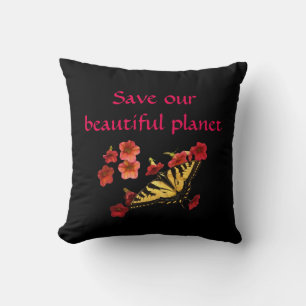 Sauvez nos fleurs papillons Planet Coussin noir ro