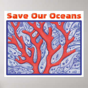 Sauvez nos poissons d'océans et affiche heureux de