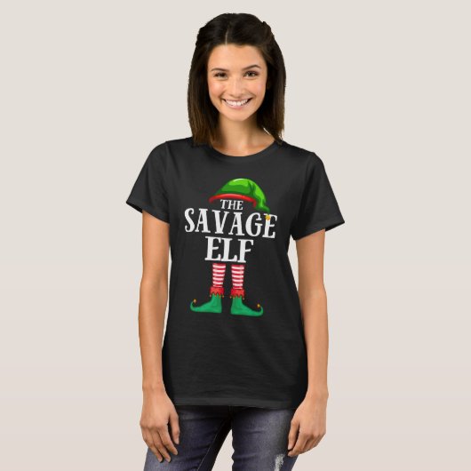 Savage Elf Matching Family Kerstparty Pajama T-shirt (Voorkant volledig)