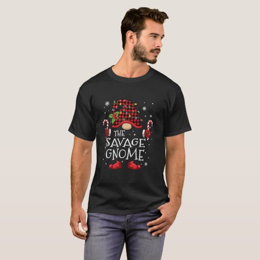 Savage Gnome Buffel Plaid Kerstboom Familie X T-shirt (Voorkant volledig)