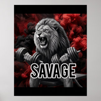 Savage Leeuw Gym Workout Fitness Motivatie Poster