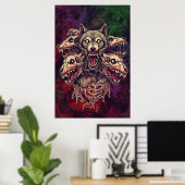 Savage Multi-Headed Demon Wolf Art Poster (Thuiskantoor)