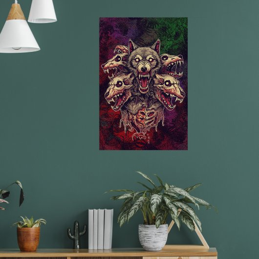 Savage Multi-Headed Demon Wolf Kunst Poster (Woonkamer 1)