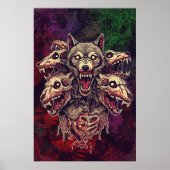 Savage Multi-Headed Demon Wolf Kunst Poster (Voorkant)