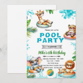 Savanna Animals Pool Party Birthday Invitation (Devant / Derrière)