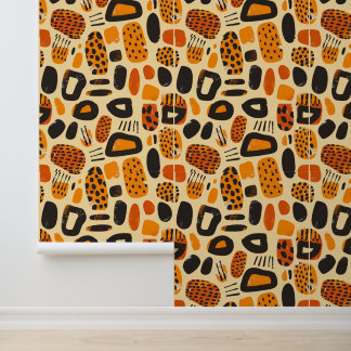 Savanna Pop: Tribal Vibes in Sinaasappel en zwart Behang