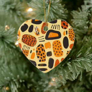 Savanna Pop: Tribal Vibes in Sinaasappel en zwart Keramisch Ornament