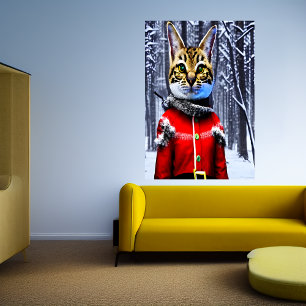 Savannah cat Santa Claus   AI Art Poster