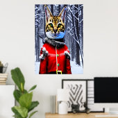 Savannah cat Santa Claus | AI Art Poster (Thuiskantoor)