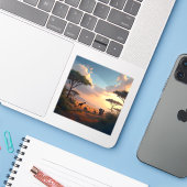 Savannah Dawn - Square Vinyl Sticker (Laptop met iPhone)